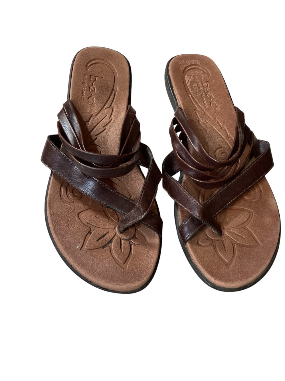 b.o.c. Alisha Brown Multi Strap Toe Loop Flat Sandals ladies size 9